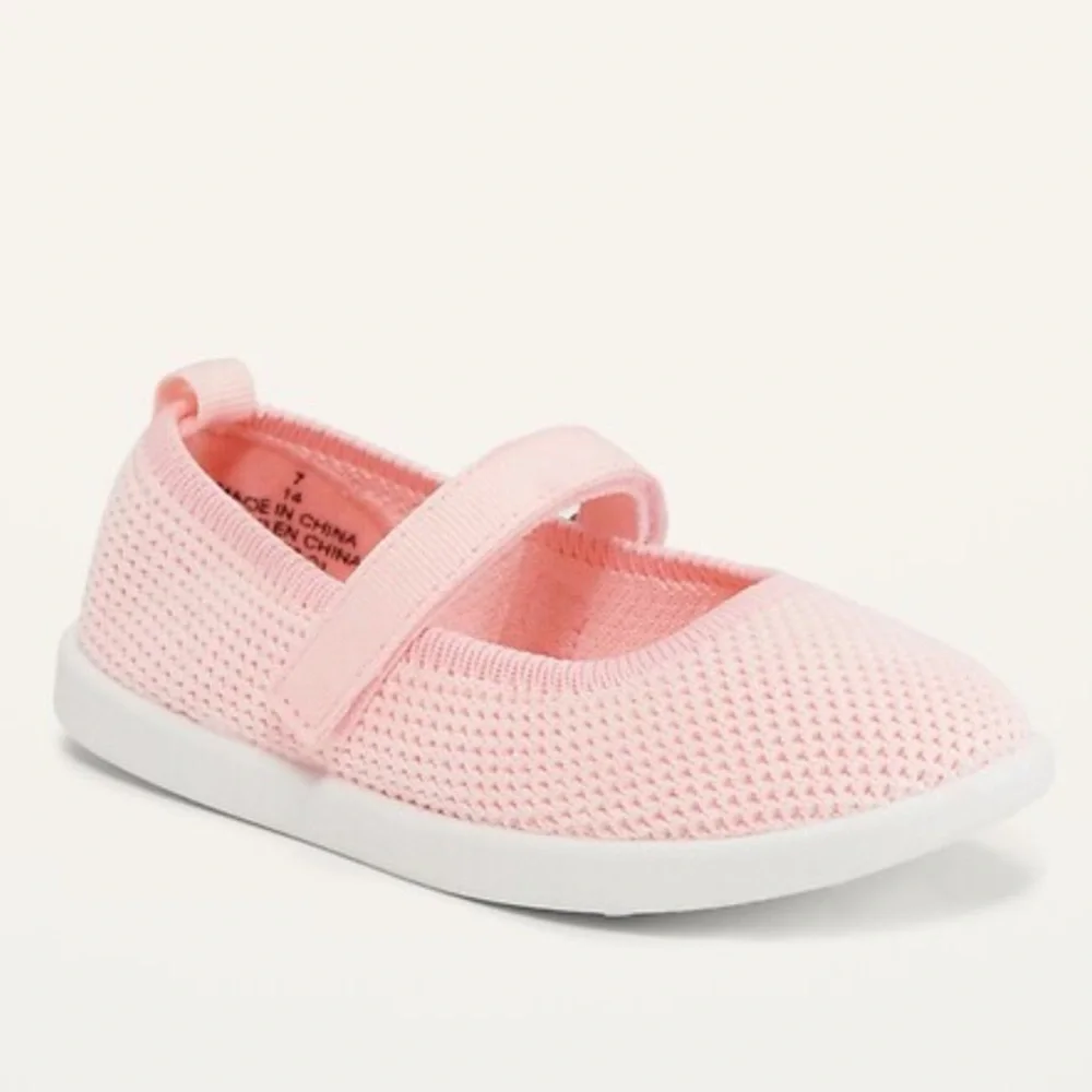 NWT Old Navy Pink Knit Mary-Jane Flats Velcro Strap